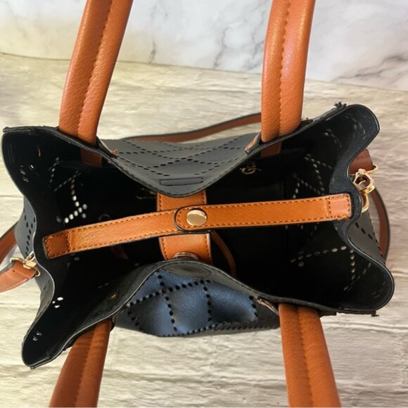 NWOT Louenhide Baby Bermuda Two Tone Black & Whisky Tote Bag Vegan Leather - Picture 6 of 16